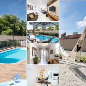 Aptos a 150m da PRAIA, dois quartos, sala de estar, COZINHA COMPLETA, SACADA com CHURRASQUEIRA, WI-FI, PISCINA, PORTARIA 24h, PLAYGROUND e QUADRA DE ESPORTES
